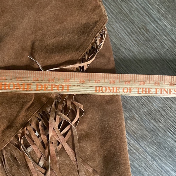 VTG Cedar Fringed Tan Suede true wrap Skirt size M boho festival rustic hippie - Picture 15 of 15